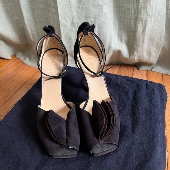 Prada Suede Platform Flower Petal Peep Toe Pumps - Picture 2 of 9